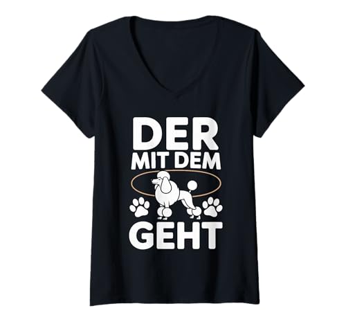 Damen Der Mit Dem Geht Pudel Hundeliebhaber T-Shirt mit V-Ausschnitt Damen Der Mit Dem Geht Pudel Hundeliebhaber T-Shirt mit V-Ausschnitt von Hundeliebhaber Retro Pudel Spaziergang