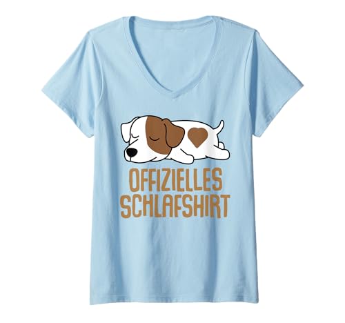 Damen Offizielles Schlafshirt Hund T-Shirt mit V-Ausschnitt von Hundemotiv Schlafshirt Hunde Sprüche