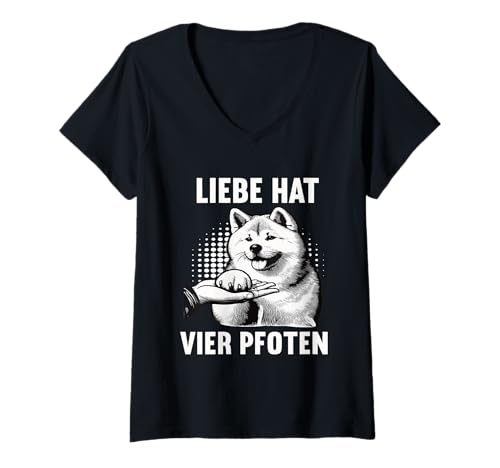 Damen Liebe hat Vier Pfoten Akita Akitabesitzer Akitaliebhaber T-Shirt mit V-Ausschnitt Damen Liebe hat Vier Pfoten Akita Akitabesitzer Akitaliebhaber T-Shirt mit V-Ausschnitt von Hunderasse Akita Motiv für Akita-liebhaber