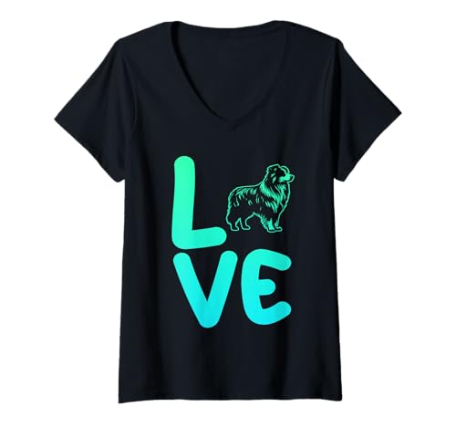 Damen Hund Australian Shepherd T-Shirt mit V-Ausschnitt Damen Hund Australian Shepherd T-Shirt mit V-Ausschnitt von Hunderasse Australian Shepherd