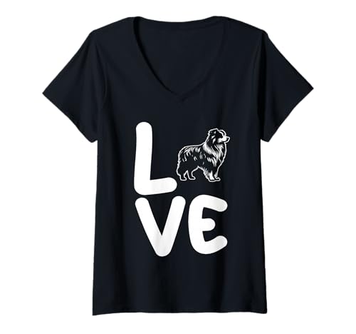 Damen Hund Australian Shepherd T-Shirt mit V-Ausschnitt Damen Hund Australian Shepherd T-Shirt mit V-Ausschnitt von Hunderasse Australian Shepherd
