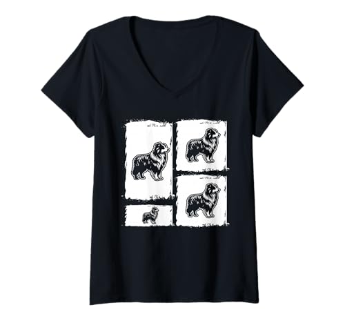 Damen Hund Australian Shepherd T-Shirt mit V-Ausschnitt von Hunderasse Australian Shepherd