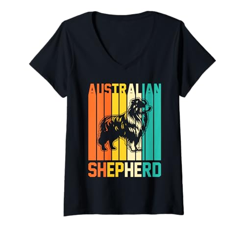 Damen Hund Australian Shepherd T-Shirt mit V-Ausschnitt Damen Hund Australian Shepherd T-Shirt mit V-Ausschnitt von Hunderasse Australian Shepherd