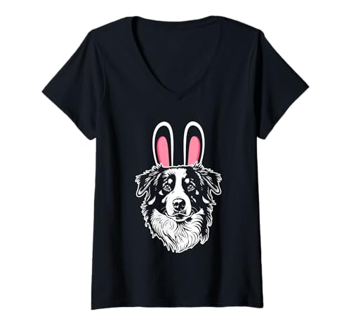 Damen Hund Australian Shepherd T-Shirt mit V-Ausschnitt Damen Hund Australian Shepherd T-Shirt mit V-Ausschnitt von Hunderasse Australian Shepherd