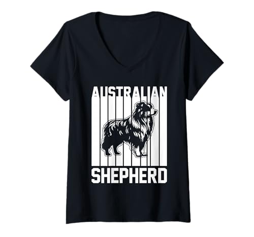 Damen Hund Australian Shepherd T-Shirt mit V-Ausschnitt Damen Hund Australian Shepherd T-Shirt mit V-Ausschnitt von Hunderasse Australian Shepherd