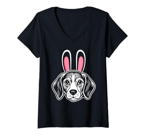 Damen Hund Beagle T-Shirt mit V-Ausschnitt Damen Hund Beagle T-Shirt mit V-Ausschnitt von Hunderasse Beagle