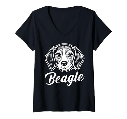 Damen Hund Beagle T-Shirt mit V-Ausschnitt Damen Hund Beagle T-Shirt mit V-Ausschnitt von Hunderasse Beagle