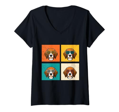 Damen Hund Beagle T-Shirt mit V-Ausschnitt Damen Hund Beagle T-Shirt mit V-Ausschnitt von Hunderasse Beagle