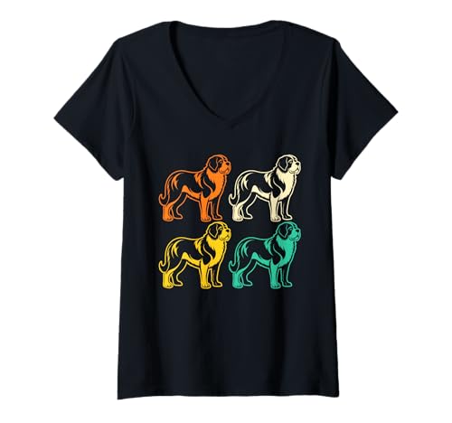 Damen Hund Bernhardiner T-Shirt mit V-Ausschnitt Damen Hund Bernhardiner T-Shirt mit V-Ausschnitt von Hunderasse Bernhardiner