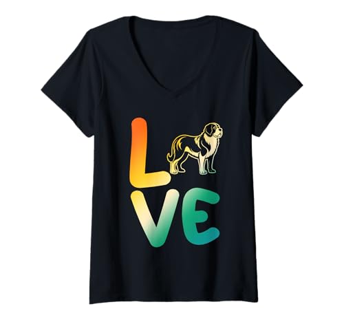 Damen Hund Bernhardiner T-Shirt mit V-Ausschnitt Damen Hund Bernhardiner T-Shirt mit V-Ausschnitt von Hunderasse Bernhardiner