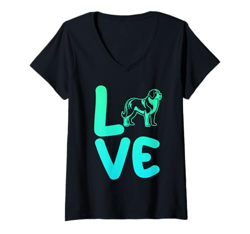 Damen Hund Bernhardiner T-Shirt mit V-Ausschnitt Damen Hund Bernhardiner T-Shirt mit V-Ausschnitt von Hunderasse Bernhardiner