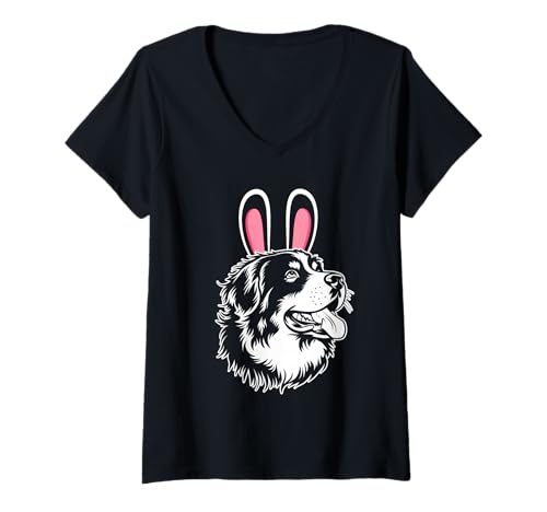 Damen Hund Bernhardiner T-Shirt mit V-Ausschnitt Damen Hund Bernhardiner T-Shirt mit V-Ausschnitt von Hunderasse Bernhardiner