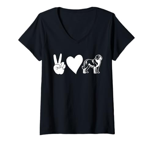 Damen Hund Bernhardiner T-Shirt mit V-Ausschnitt Damen Hund Bernhardiner T-Shirt mit V-Ausschnitt von Hunderasse Bernhardiner