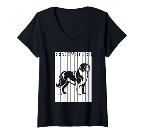 Damen Hund Bernhardiner T-Shirt mit V-Ausschnitt Damen Hund Bernhardiner T-Shirt mit V-Ausschnitt von Hunderasse Bernhardiner