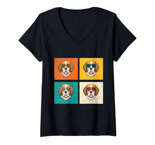 Damen Hund Bernhardiner T-Shirt mit V-Ausschnitt Damen Hund Bernhardiner T-Shirt mit V-Ausschnitt von Hunderasse Bernhardiner