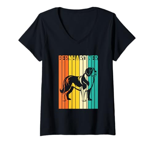 Damen Hund Bernhardiner T-Shirt mit V-Ausschnitt Damen Hund Bernhardiner T-Shirt mit V-Ausschnitt von Hunderasse Bernhardiner