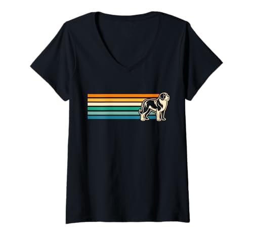 Damen Hund Bernhardiner T-Shirt mit V-Ausschnitt Damen Hund Bernhardiner T-Shirt mit V-Ausschnitt von Hunderasse Bernhardiner
