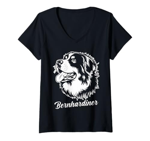Damen Hund Bernhardiner T-Shirt mit V-Ausschnitt Damen Hund Bernhardiner T-Shirt mit V-Ausschnitt von Hunderasse Bernhardiner