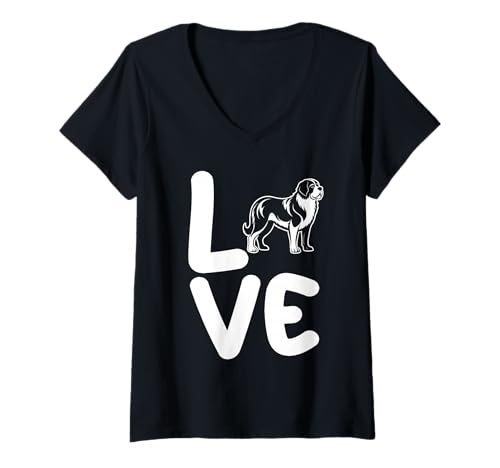 Damen Hund Bernhardiner T-Shirt mit V-Ausschnitt Damen Hund Bernhardiner T-Shirt mit V-Ausschnitt von Hunderasse Bernhardiner