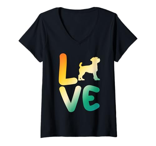 Damen Hund Border Terrier T-Shirt mit V-Ausschnitt von Hunderasse Border Terrier