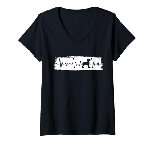Damen Hund Border Terrier T-Shirt mit V-Ausschnitt von Hunderasse Border Terrier