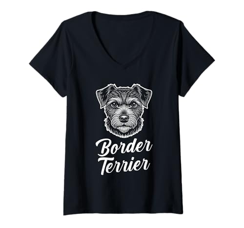 Damen Hund Border Terrier T-Shirt mit V-Ausschnitt von Hunderasse Border Terrier