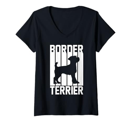 Damen Hund Border Terrier T-Shirt mit V-Ausschnitt Damen Hund Border Terrier T-Shirt mit V-Ausschnitt von Hunderasse Border Terrier