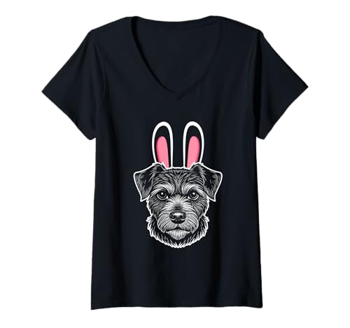 Damen Hund Border Terrier T-Shirt mit V-Ausschnitt Damen Hund Border Terrier T-Shirt mit V-Ausschnitt von Hunderasse Border Terrier