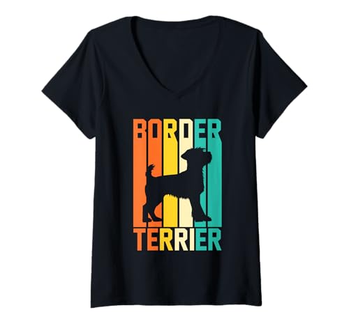 Damen Hund Border Terrier T-Shirt mit V-Ausschnitt von Hunderasse Border Terrier