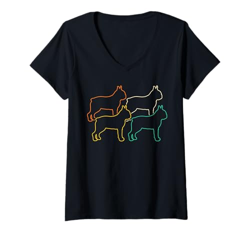Damen Hund Boston Terrier T-Shirt mit V-Ausschnitt Damen Hund Boston Terrier T-Shirt mit V-Ausschnitt von Hunderasse Boston Terrier