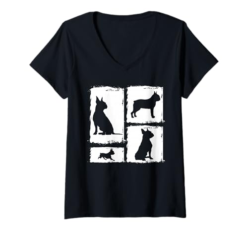 Damen Hund Boston Terrier T-Shirt mit V-Ausschnitt Damen Hund Boston Terrier T-Shirt mit V-Ausschnitt von Hunderasse Boston Terrier