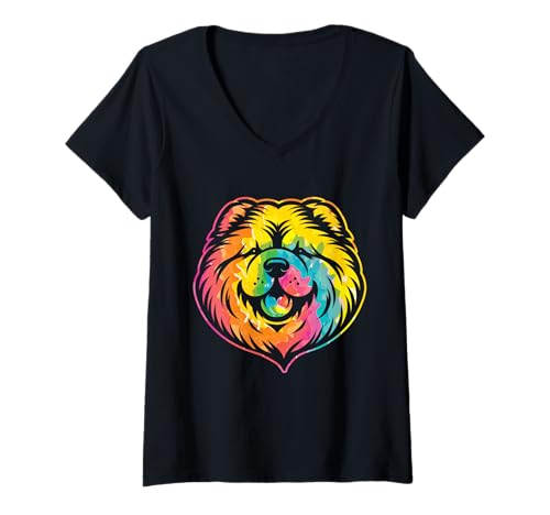 Damen Hund Chow Chow T-Shirt mit V-Ausschnitt Damen Hund Chow Chow T-Shirt mit V-Ausschnitt von Hunderasse Chow Chow