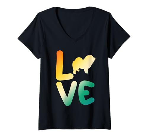 Damen Hund Chow Chow T-Shirt mit V-Ausschnitt Damen Hund Chow Chow T-Shirt mit V-Ausschnitt von Hunderasse Chow Chow