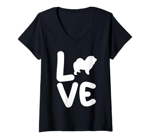 Damen Hund Chow Chow T-Shirt mit V-Ausschnitt Damen Hund Chow Chow T-Shirt mit V-Ausschnitt von Hunderasse Chow Chow