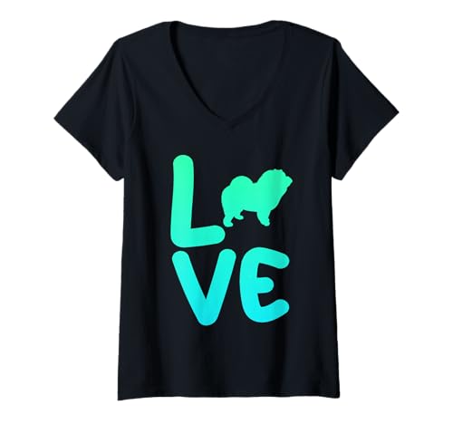 Damen Hund Chow Chow T-Shirt mit V-Ausschnitt Damen Hund Chow Chow T-Shirt mit V-Ausschnitt von Hunderasse Chow Chow