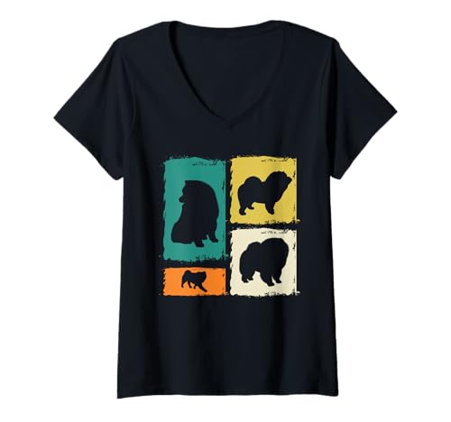 Damen Hund Chow Chow T-Shirt mit V-Ausschnitt Damen Hund Chow Chow T-Shirt mit V-Ausschnitt von Hunderasse Chow Chow