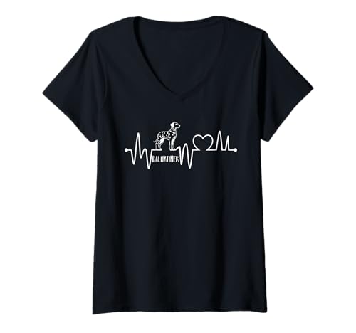 Damen Hund Dalmatiner T-Shirt mit V-Ausschnitt Damen Hund Dalmatiner T-Shirt mit V-Ausschnitt von Hunderasse Dalmatiner