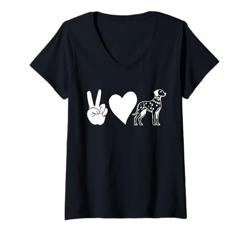 Damen Hund Dalmatiner T-Shirt mit V-Ausschnitt Damen Hund Dalmatiner T-Shirt mit V-Ausschnitt von Hunderasse Dalmatiner