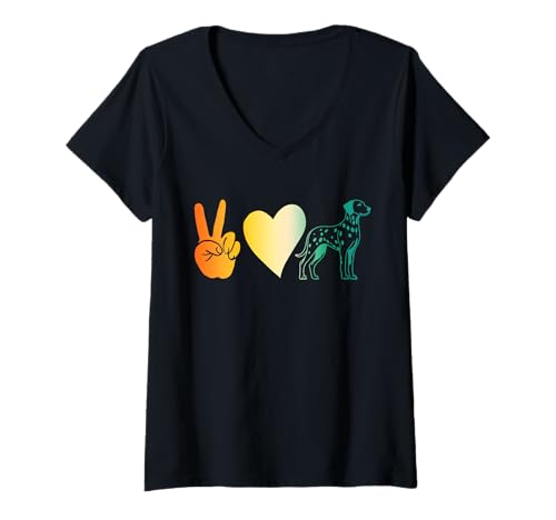 Damen Hund Dalmatiner T-Shirt mit V-Ausschnitt Damen Hund Dalmatiner T-Shirt mit V-Ausschnitt von Hunderasse Dalmatiner