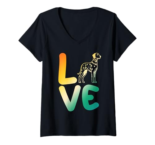 Damen Hund Dalmatiner T-Shirt mit V-Ausschnitt Damen Hund Dalmatiner T-Shirt mit V-Ausschnitt von Hunderasse Dalmatiner