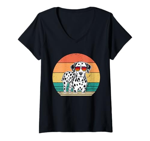 Damen Hund Dalmatiner T-Shirt mit V-Ausschnitt Damen Hund Dalmatiner T-Shirt mit V-Ausschnitt von Hunderasse Dalmatiner