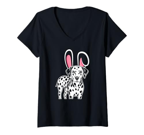 Damen Hund Dalmatiner T-Shirt mit V-Ausschnitt Damen Hund Dalmatiner T-Shirt mit V-Ausschnitt von Hunderasse Dalmatiner