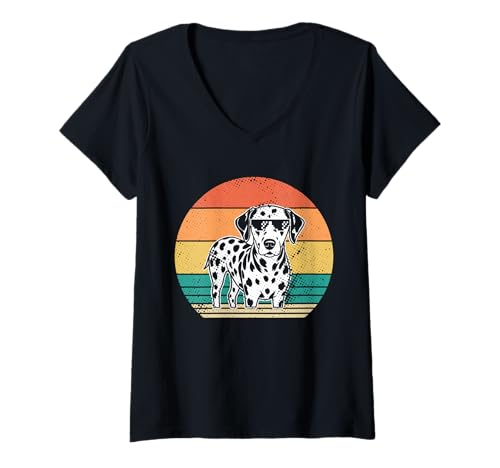 Damen Hund Dalmatiner T-Shirt mit V-Ausschnitt Damen Hund Dalmatiner T-Shirt mit V-Ausschnitt von Hunderasse Dalmatiner