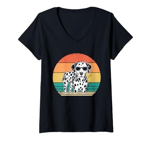 Damen Hund Dalmatiner T-Shirt mit V-Ausschnitt Damen Hund Dalmatiner T-Shirt mit V-Ausschnitt von Hunderasse Dalmatiner