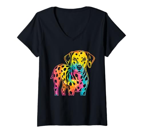 Damen Hund Dalmatiner T-Shirt mit V-Ausschnitt Damen Hund Dalmatiner T-Shirt mit V-Ausschnitt von Hunderasse Dalmatiner