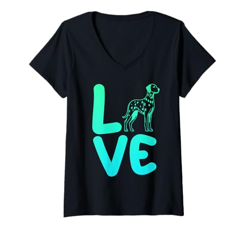 Damen Hund Dalmatiner T-Shirt mit V-Ausschnitt Damen Hund Dalmatiner T-Shirt mit V-Ausschnitt von Hunderasse Dalmatiner