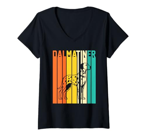 Damen Hund Dalmatiner T-Shirt mit V-Ausschnitt Damen Hund Dalmatiner T-Shirt mit V-Ausschnitt von Hunderasse Dalmatiner