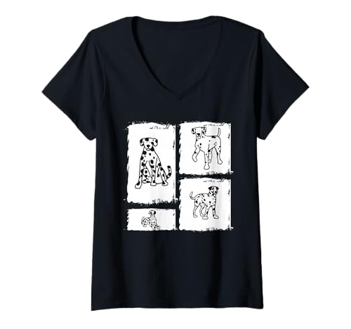Damen Hund Dalmatiner T-Shirt mit V-Ausschnitt Damen Hund Dalmatiner T-Shirt mit V-Ausschnitt von Hunderasse Dalmatiner