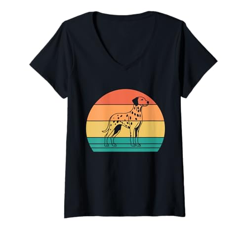 Damen Hund Dalmatiner T-Shirt mit V-Ausschnitt Damen Hund Dalmatiner T-Shirt mit V-Ausschnitt von Hunderasse Dalmatiner