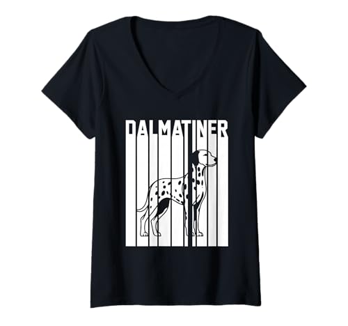 Damen Hund Dalmatiner T-Shirt mit V-Ausschnitt Damen Hund Dalmatiner T-Shirt mit V-Ausschnitt von Hunderasse Dalmatiner
